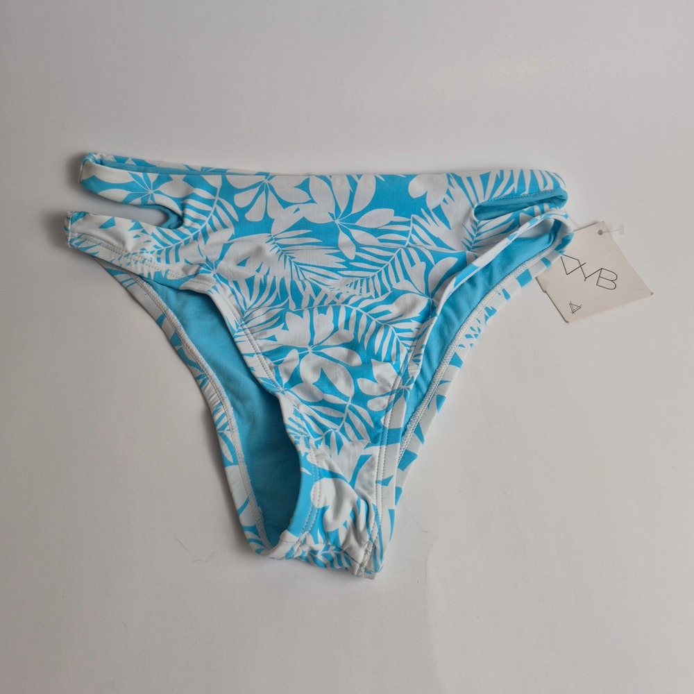 VYB Swim Womens Reversible Tropical Cut Out Bikini Bottom Blue White VB18430 SM
